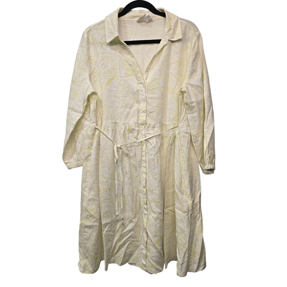 C&C California Tropical Leaf Shirt Dress Sz L Coastal Resort Quiet Luxury Preppy